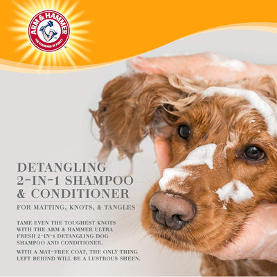 Arm & Hammer Ultra Fresh 2-in-1 Detangling Shampoo + Conditioner, Cucumber Pear Scent - Dog Bathing with Coconut Oil, Baking Soda for Odor Control, Pet Grooming Supplies, 16 Fl Oz