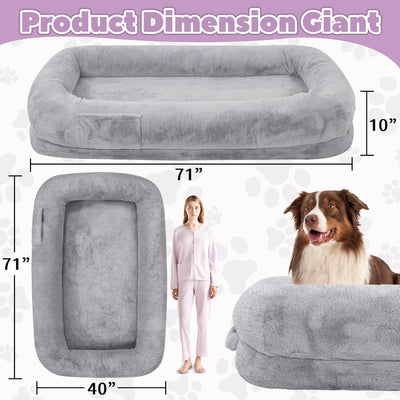 Human Dog Bed for Adults, 40 x 10 x 71 Long Human Size Dog Bed, Removable Cover, Washable, Waterproof, Orthopedic Design [Light Grey]