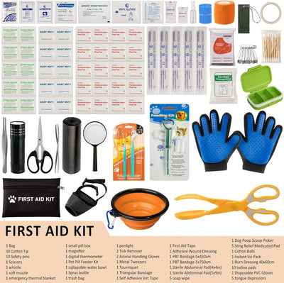 Dog First Aid Kit - Pet First Aid Kit for Dogs with Pooper Scooper First Aid Supplies for Home Camping Hiking Traveling Hunting and Sports