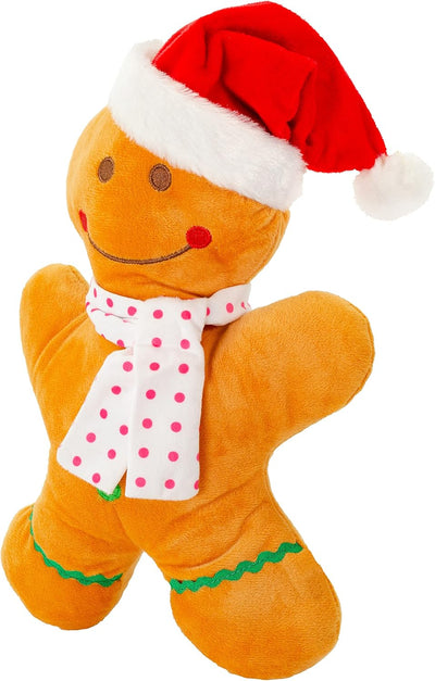 Giftable World Holiday Plush Pet Toy Fun for Christmas Designs with Squeaker Dog Chew Toy (12" Gingerbread Boy)