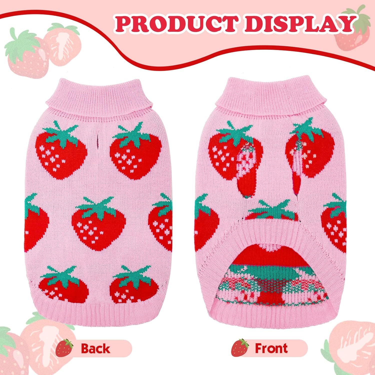 Dog Sweaters for Small Dogs - Cute Girl Dog Clothes Knitwear Warm Puppy Winter Sweater, Pink Strawberry