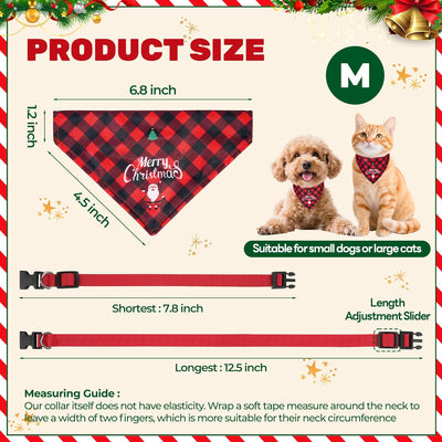 Christmas Dog Bandana with Unique Quick-Release Buckle and Retractable Design,Triangle Reversible Bibs Breed for S-M Dog and Cat,Red Plaid Bandana with Christmas Santa (M)