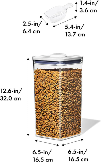 OXO Good Grips Pet POP Container – 6.0 Qt/5.7 L with Half Scoop |Ideal for up to 6.5lbs of Dog Food or 4.5lbs of Cat Food | Airtight Dog and Cat Food Storage Container | BPA Free, Clear