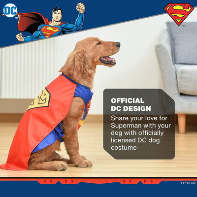 DC Comics Superhero Superman Halloween Dog Costume - Medium - | DC Superhero Halloween Costumes for Dogs, Funny Dog Costumes | Officially Licensed DC Dog Halloween Costume Blue