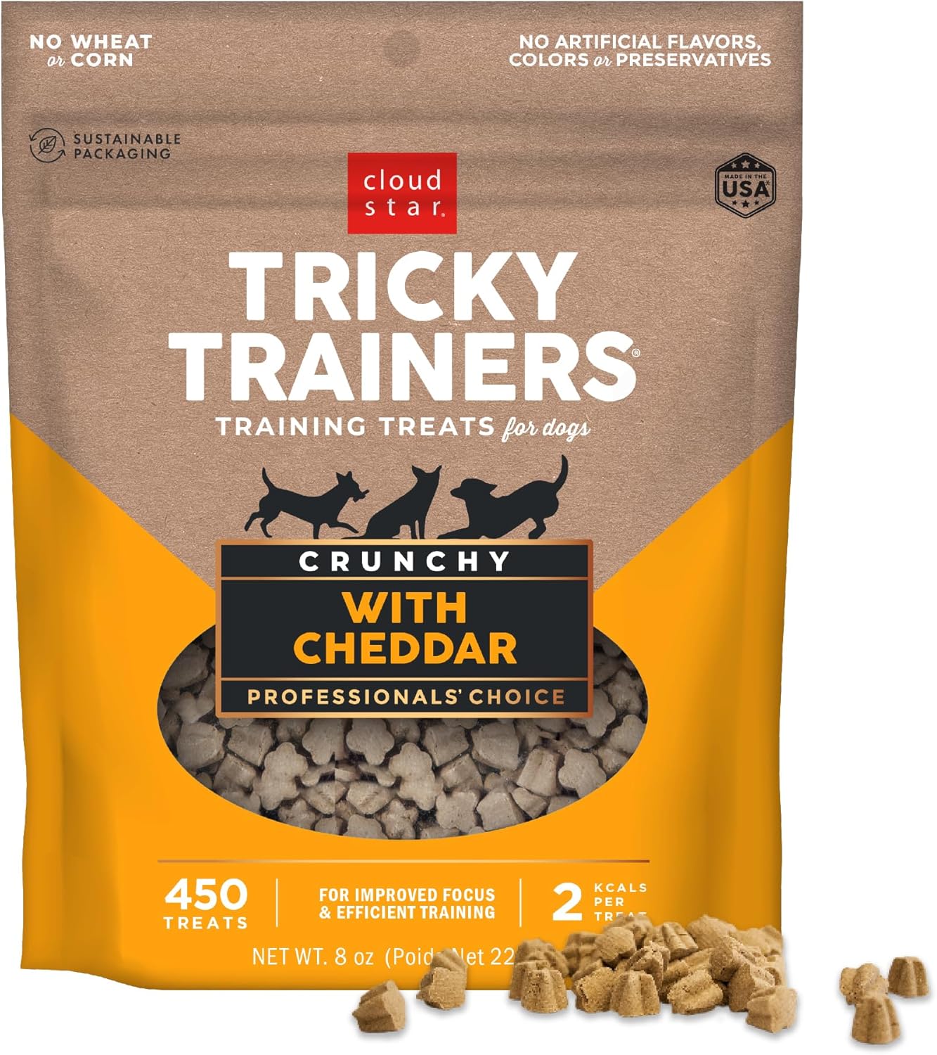 Cloud Star Tricky Trainers Crunchy Dog Training Treats 12 oz. Bag, Cheddar Flavor, Low-Calorie Behavior Aid with 680 Treats