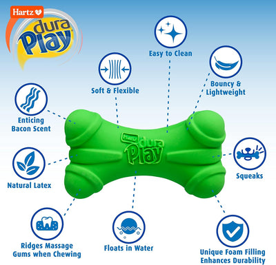 Hartz DuraPlay Bone Squeaky Latex Dog Toy for Medium Breeds, 3 Pack