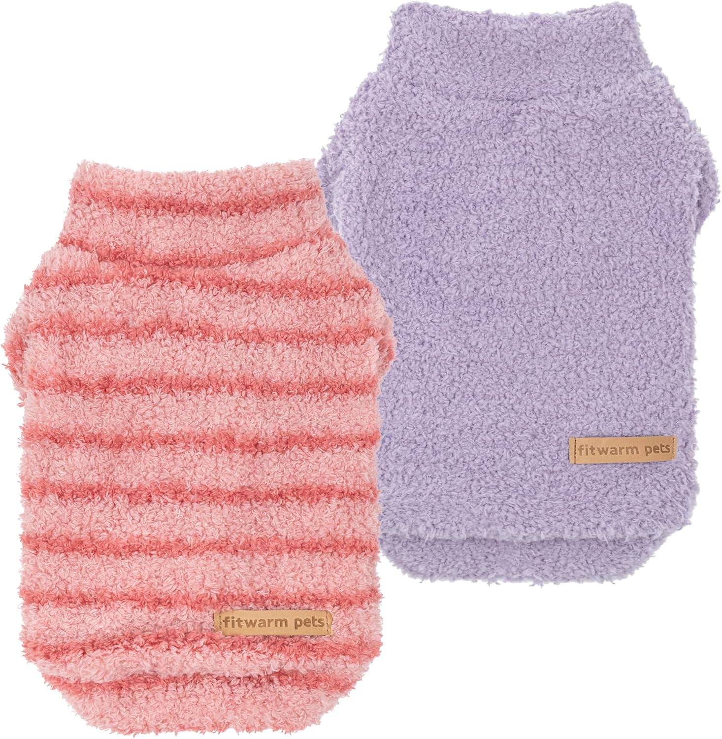 Fitwarm 2 Pack Striped Fleece Dog Sweater, Warm Winter Clothes for Small Dogs Boy Girl, Fuzzy Pet Outfit, White, Brown, Large