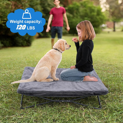unp Raised Outdoor Dog Bed - 36 x 36 x 10-inch Portable Elevated Dog Cot Bed for Large Dogs - Removable Plush Pad, Textilene Mesh Pet Bed for Camping, Courtyard (Grey, L PRO)