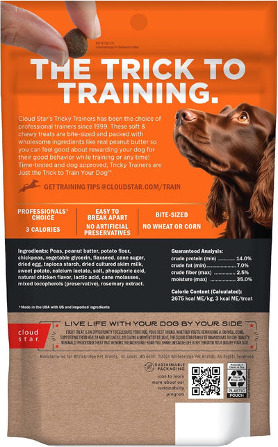 Cloud Star Tricky Trainers Soft & Chewy Dog Training Treats 5 oz. Pouch, Peanut Butter Flavor, Grain-Free Low Calorie Behavior Aid with 130 treats