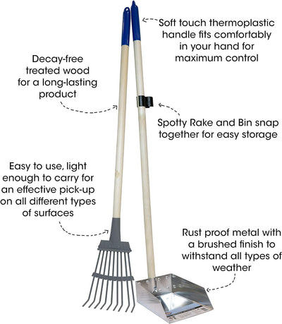 Wood Handle Pooper Scooper Durable Solid Metal Poop Tray with Rake 36.75" Long Handled Scoop | Great for Large or Small Dogs | No Assembly Required | Better for The Environment Than Plastic
