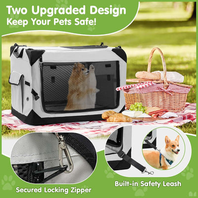 Collapsible Dog Crate, 36 Inch Portable Travel Dog Crate for Medium Dogs Indoor & Outdoor Use, 4-Door Foldable Soft Sided Dog Kennel with Handle, Safety Zippers, Mesh Windows and Soft Mat