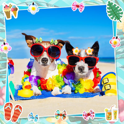 100Pcs Summer Dog Bows and Dog Hair Clips Dog Hair Bows with Rubber Bands Flower Puppy Bow Hawaiian Flower Hair Clips Dog Grooming Bows for Small Medium Large Dog Puppy Hair Accessories