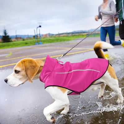 Mile High Life Dog Raincoat, Adjustable Waterproof Reflective Rain Jacket for Small Medium Large Dogs, Lightweight Breathable Pet Rain Coat with Leash Hole(Hot Pink,L Chest 32-40")