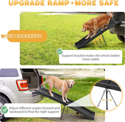 COZIWOW Folding Dog Ramps, 62”L Portable Pet Ramp for Large Dogs SUV,Cars,Lightweight Cat Ramp Non-Skid Surface Steps for High Bed,Stairs,Couch-Easy Storage,Supports up to 150 lb(Black, 62" L)