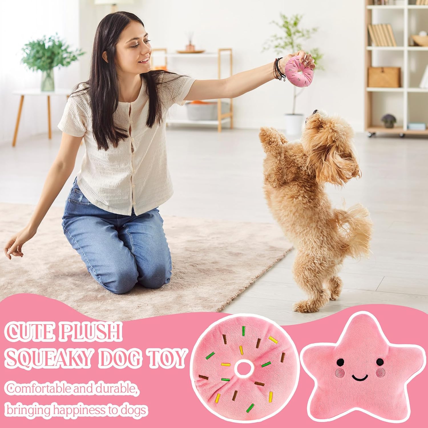 9Pack Pink Puppy Toys for Teething Treat Interactive to Keep Them Busy, Cute Soft Rubber Toy for Small Dogs, Girl Puppy Essentials