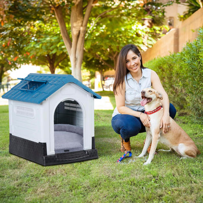 Pet Republic Plastic Dog House Indoor Outdoor Dog Kennel Easy to Assemble Puppy Shelter with Adjustable Skylight Elevated Floor Waterproof (Rectangle)
