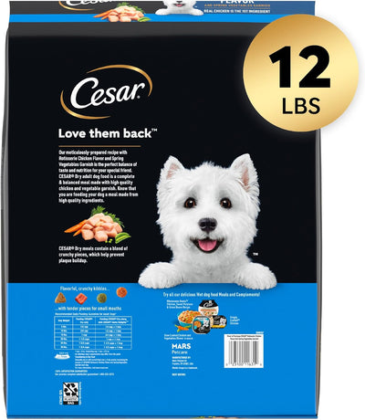 Cesar Small Breed Dry Dog Food Rotisserie Chicken Flavor and Spring Vegetables Garnish, 12 lb. Bag