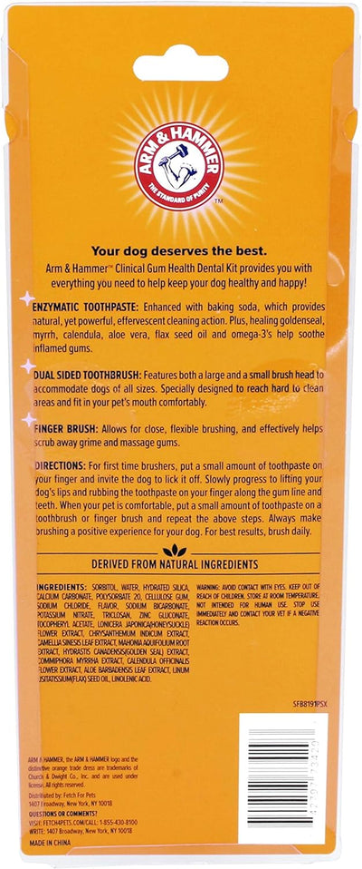 Arm & Hammer for Pets Clinical Care Dental Gum Health Kit for Dogs | Contains Toothpaste, Toothbrush & Fingerbrush | Soothes Inflamed Gums, 3-Piece Kit, Chicken Flavor
