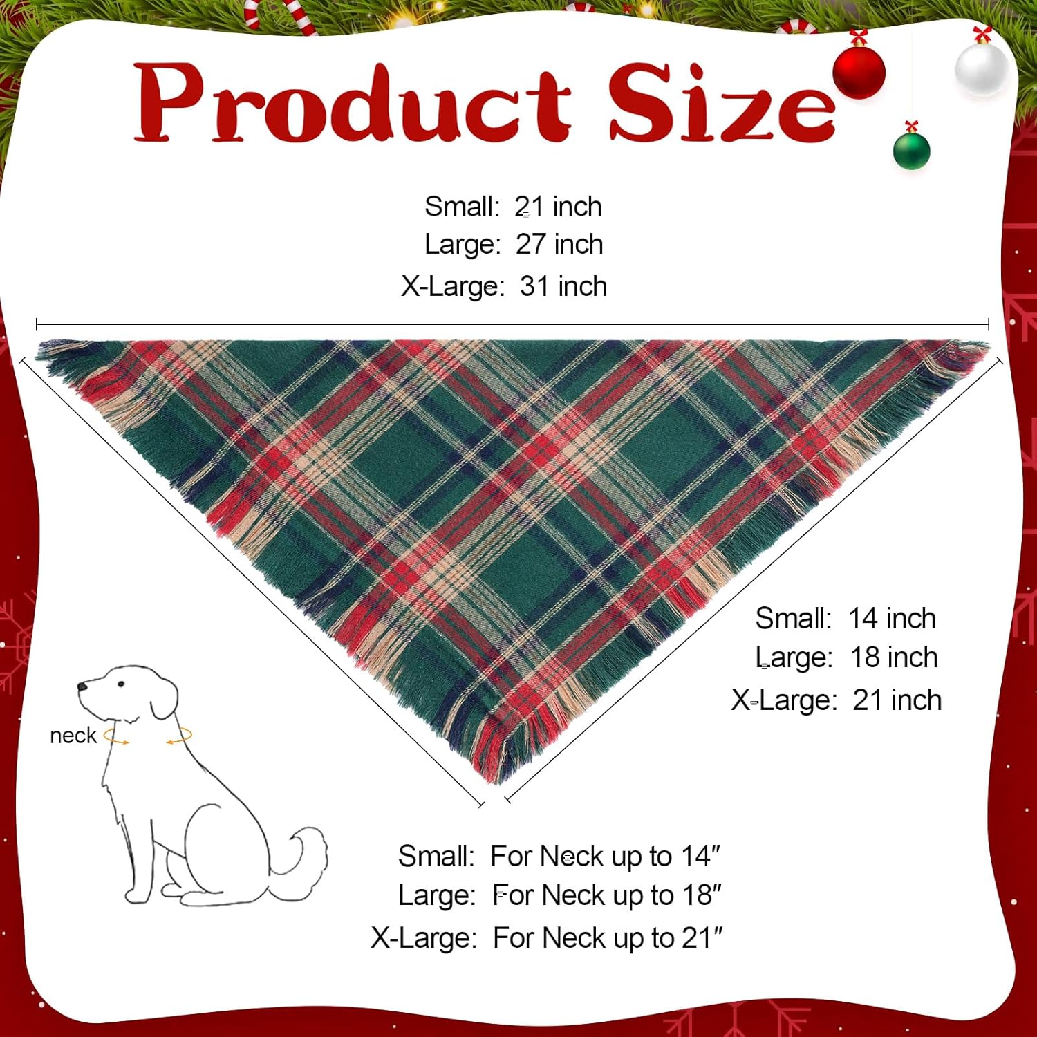 2 PCS Christmas Dog Bandanas with Tassels, Two-Sided Classic Red & Green Plaid Dog Apparel & Accessories, Trendy & Country Triangle Holiday Pet Scarf & Photo Prop for Medium, Large Dogs(Large)