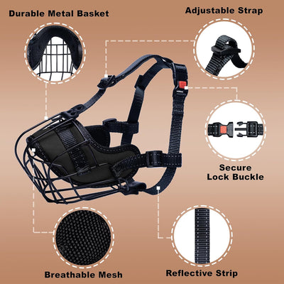 OOPSDOGGY Metal Dog Muzzle for Large Dog, Adjustable Brethable Wire Basket for Rottweiler to Prevent Biting Chewing (Black, Rottweiler)