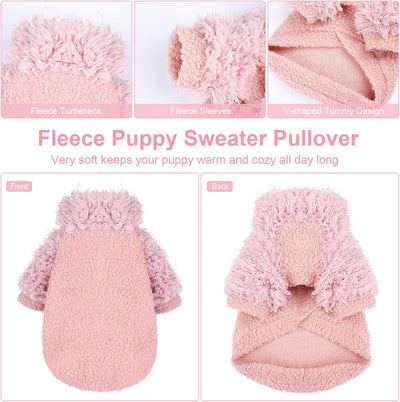 Dog Sweater Turtlenecks Dog Sweaters for Small Dogs Winter Fleece Doggy Clothes Puppy Cold Warm Coat Doggie Jacket for Chihuahua Yorkie Teacup Cat Outfit, Pink, XS