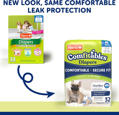 Hartz Disposable Dog Diapers, Size M 32 count, Comfortable & Secure Fit, Easy to Put On