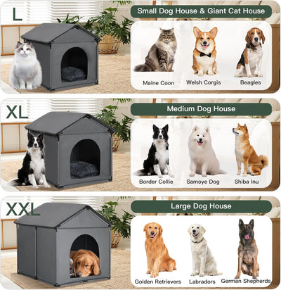 Small Dog House Soft Indoor with Internal Size 22x20x18in for Beagle French Bulldog Welsh Corgi, Small Pet House with Soft Cushion, Oxford Fabric, 24x22x24in, Gray