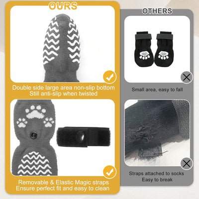 Anti Slip Dog Socks with Grippers for Hardwood Floors, Dog Shoes for Hot/Cold Pavement, Boots & Paws Protectors to Prevent Licking, Traction Booties for Senior Small Large Dogs