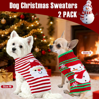 2 Pack Dog Christmas Sweater, Knit Dog Sweaters Santa Snowman Christmas Sweater Outfit Clothes for Small Medium Large Dogs Pets (Medium)