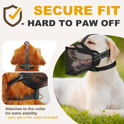 Mesh Dog Muzzle – Lightweight Breathable Soft Dog Muzzle with 3 Reflective Straps for Secure Fit, Prevents Biting, Chewing Scavenging – Adjustable for Small Medium Large Dogs, M