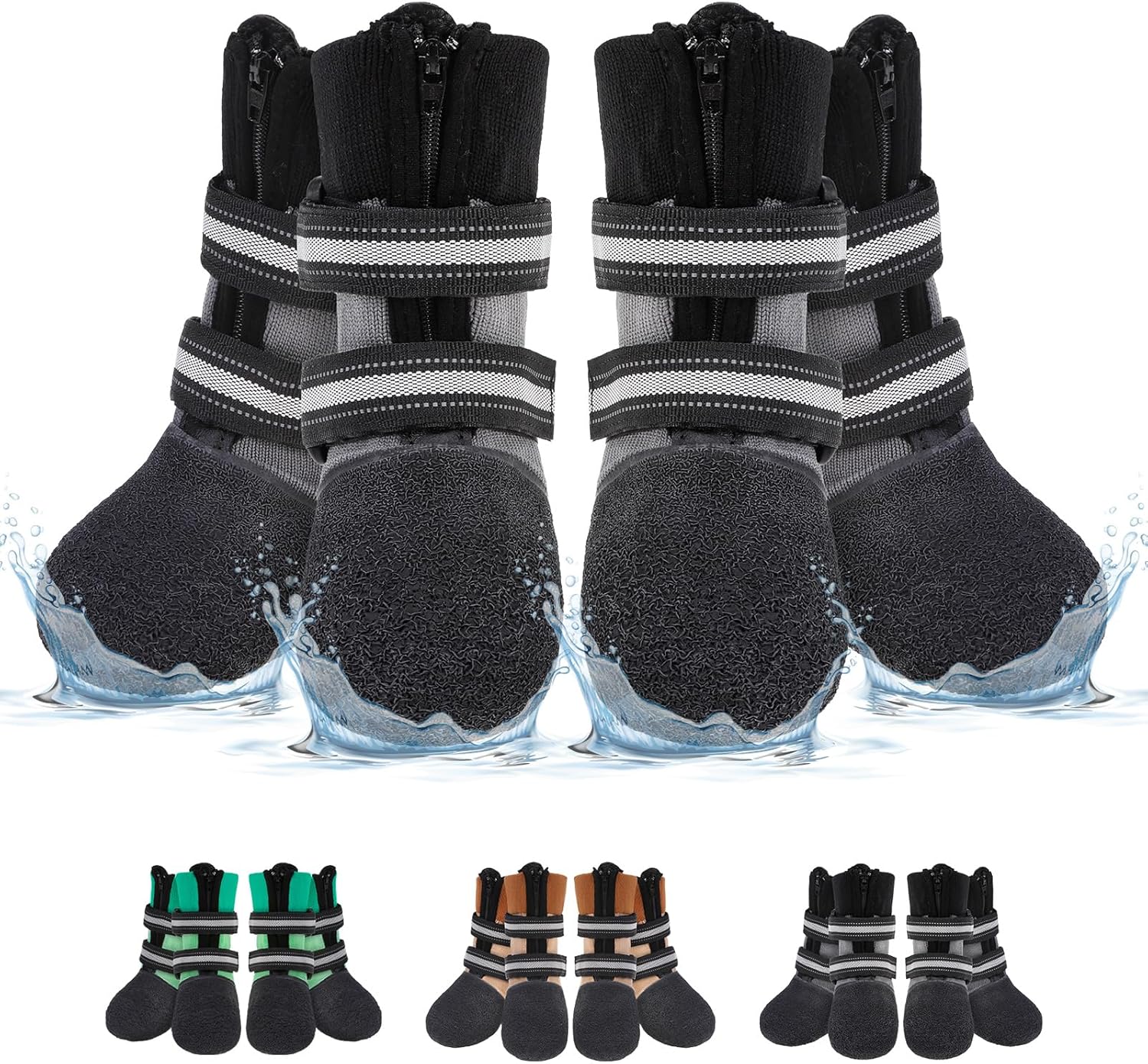 BEAUTYZOO Waterproof Dog Shoes for Winter Cold Weather, Anti-Slip Dog Socks Boots & Paw Protectors, Zipper Dogs Booties to Prevent Licking, Indoor Outdoor Reflective for Small Medium Large Senior Dogs