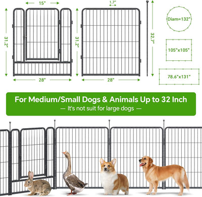 Mr IRONSTONE Dog Playpen with Anti-Rust Coating – 32" Height 16 Panels Portable & Foldable Indoor/Outdoor Pet Fence for Large, Medium, or Small Dogs – Durable Exercise Pen