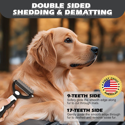 3PCS Premium Dog Grooming Kit - I Deshedding Brush & Metal Comb for Dogs & Cats (White Black)