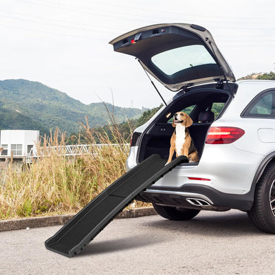 Rampa plegable portátil de 62 pulgadas para perros, ligera para interiores y exteriores, escalera para auto, camión, SUV, cama alta, superficie antideslizante para alfombra que soporta hasta