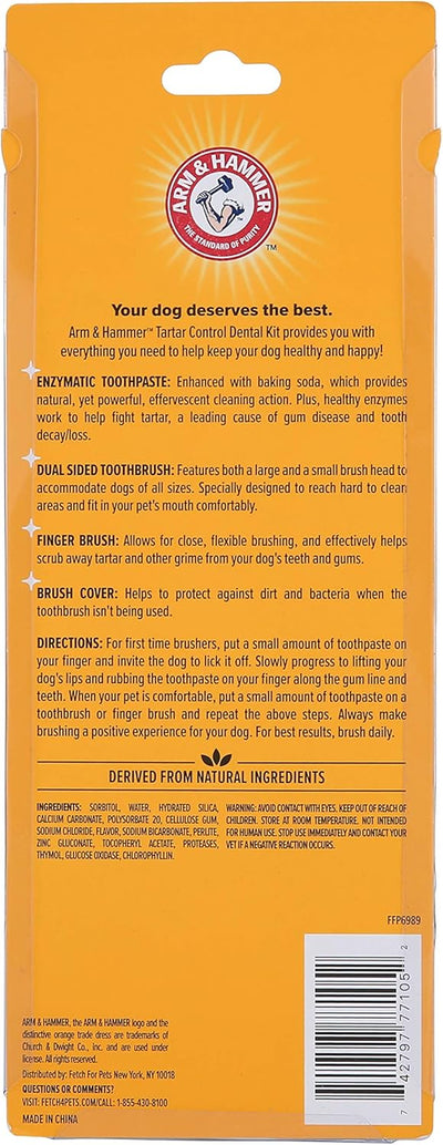 Arm & Hammer for Pets Tartar Control Kit for Dogs Contains Toothpaste, Toothbrush & Fingerbrush Reduces Plaque & Tartar Buildup, 3-Piece Kit, Banana Mint Flavor (Pack of 1)