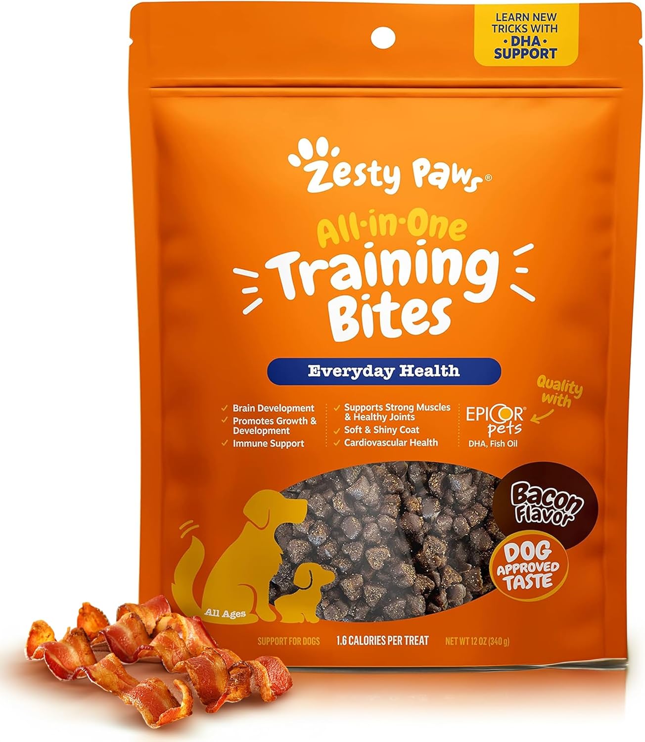 Zesty Paws Training Treats for Dogs & Puppies - Dog Treats for Training - Healthy Dog Chews for Hip, Joint & Muscle Health - for All Breeds and Ages - Bacon Flavor - 12oz