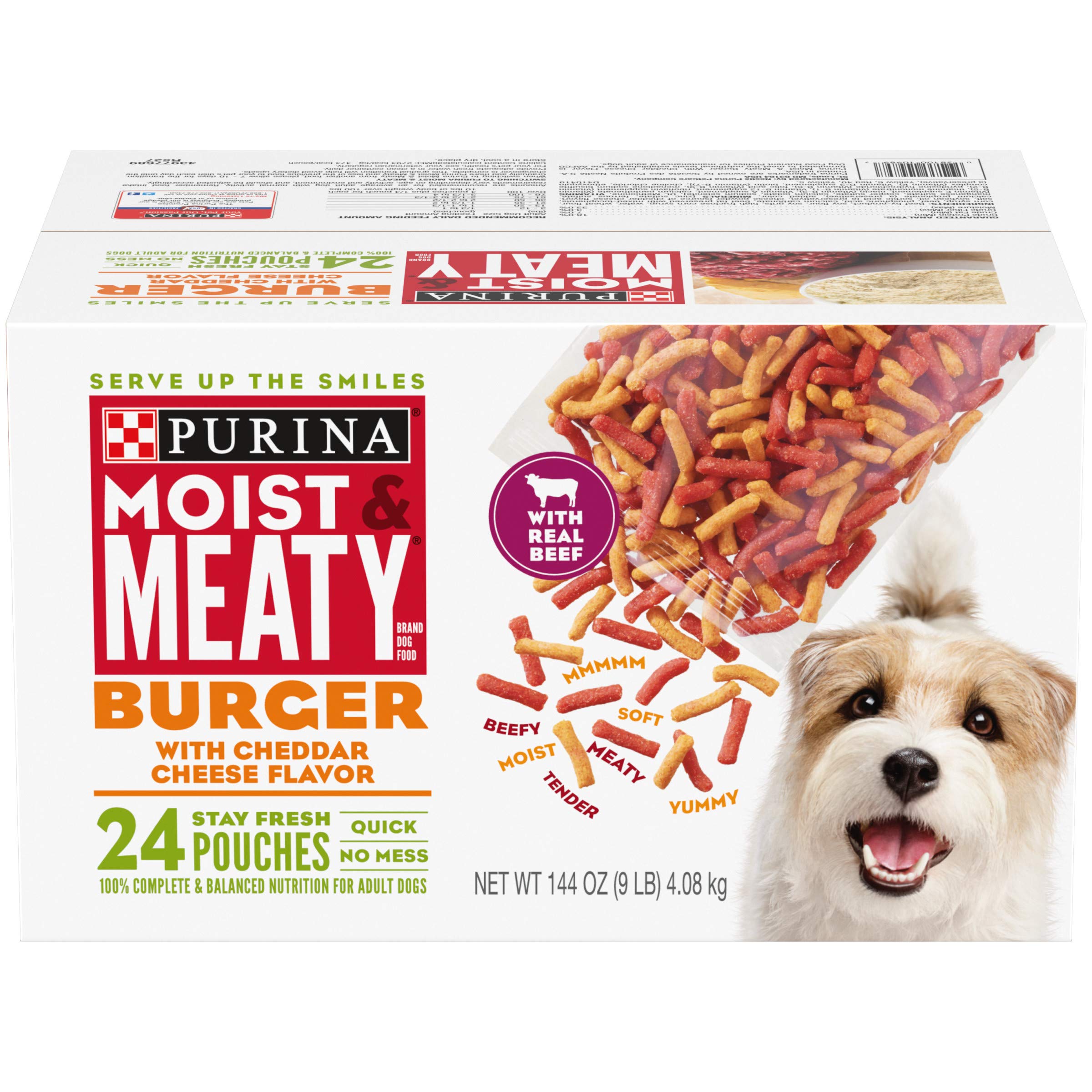 Purina Moist and Meaty Burger With Cheddar Cheese Flavor Dry Soft Dog Food Pouches - 36 ct. Pouch