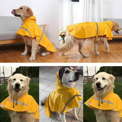 NACOCO Large Dog Raincoat Adjustable Pet Water Proof Clothes Lightweight Rain Jacket Poncho Hoodies with Strip Reflective (XXL, Yellow)