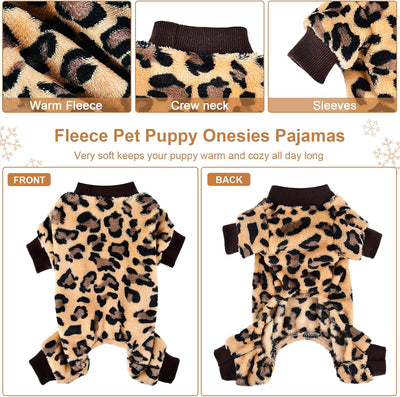 Dog Sweater Dog Pajamas for Small Dogs Girl Boy Super Soft Warm Small Puppy Sweater Pjs Cute Pet Clothes Doggie Jumpsuits Fleece Puppy Onesies Outfits for Chihuahua Yorkie, Leopard, XS