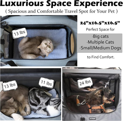 Large Cat Carrier 24"x16.5"x16.5" Portable Dog Crate for Small Medium Dogs Collapsible Traveling Pet Crate with Collapsible Bowl