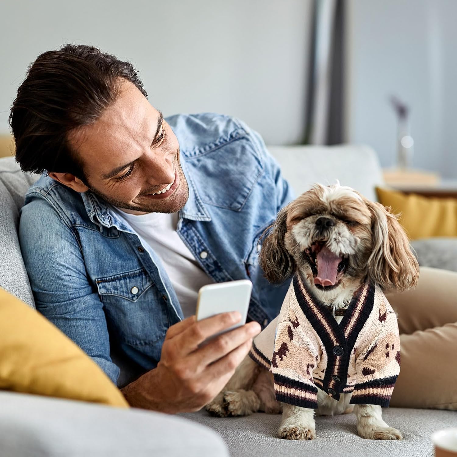 Small Dog Sweaters Cute Bear Dog Cardigans Clothes for Small Medium Dogs Boy Girl Puppy Cat Knitting Cardigan Outfits Dogs Winter Coats Warm Pet Doggy Clothes Soft Knitwear Apparel (Beige,XS)