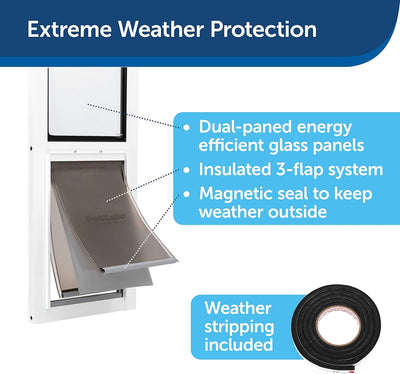 PetSafe Extreme Weather Sliding Glass Pet Door - Easy to Install, Perfect for Rental Homes and Apartments - Adjustable Height 75 7/8" to 80 11/16" - Insert for Patio Sliding Glass Doors, Large Size