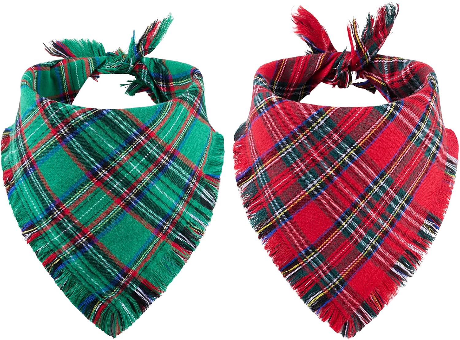 2 PCS Christmas Dog Bandanas with Tassels, Two-Sided Classic Red & Green Plaid Dog Apparel & Accessories, Trendy & Country Triangle Holiday Pet Scarf & Photo Prop for Medium, Large Dogs(Large)
