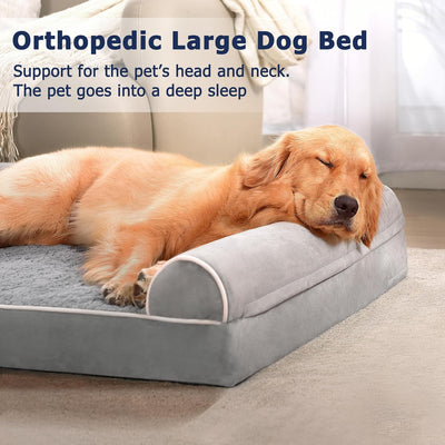 WESTERN HOME Large Dog Bed, Orthopedic Dog Beds with Waterproof Lining, XL Pet Couch with Removable Washable Cover and Nonskid Bottom, Grey