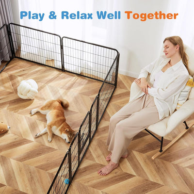 Sweetcrispy Dog Playpen Indoor - Pet Fence Puppy Exercise Pen for Yard Gate 8 Panel 24” Height Heavy Duty Crates with Doors Metal Dog Pen for Camping, RV, Outdoor, Small/Medium Pets