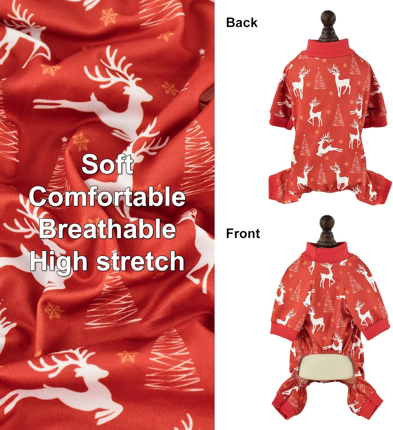 Vehomy 2-Pack Christmas Dog Pajamas Xmas Pet Pjs with Snowman Elk Patterns Christmas Dog Onesie Jumpsuits Jammies Clothes Stretchy Shirts Comfy Outfit Costume Apparel for Small Medium Large Dogs XXL