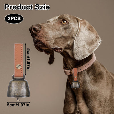 2 PCS Pet Bells for Collar Dog Collar Bell Tracker Noise Maker Anti-Theft Dog Bells for Collar Bell with Leather Button Strap Dog Bell Accessories Dog Potty Bell Dog Bells to Go Outside Hiking