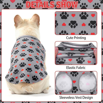 KOOLTAIL Dog Shirts Clothes-2 Pack Dog Cool Sleeveless Vest with Cute Printing, Soft Stretchy Breathable Cotton Summer Pet T Shirt Apparel for Extra Small Medium Girl&Boy Dogs Puppy Cats,Grey+Black XS