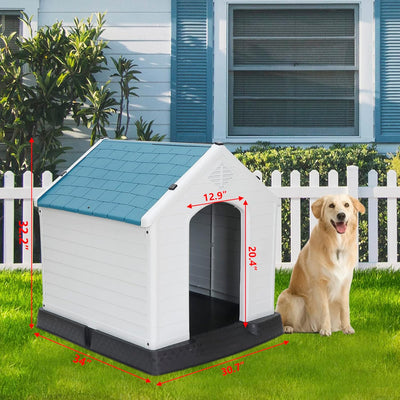 Large Plastic Dog House Indoor Outdoor Durable Ventilate Doghouse for Small Medium Large Dogs Insulated Puppy Shelter w/Air Vents Elevated Floor Waterproof Blue