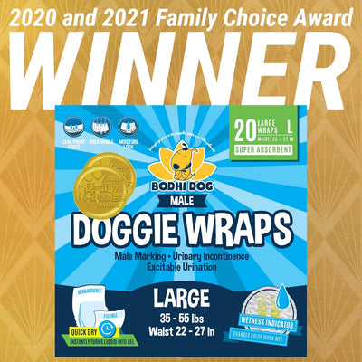 Bodhi Dog Disposable Male Dog Diapers - Super Absorbent, Leak-Proof Pee Wraps - Adjustable Fit, Comfortable Design, Advanced Moisture Control, and Wetness Indicator - Large (20 Count)